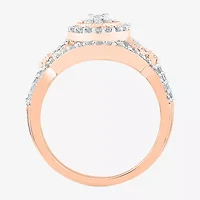 Womens 1/ CT. T.W. Natural White Diamond 10K Rose Gold Round Side Stone Halo Bridal Set