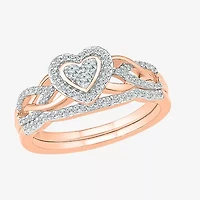 Womens 1/3 CT. T.W. Natural White Diamond 10K Rose Gold Heart Halo Bridal Set
