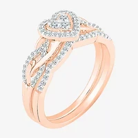 Womens 1/3 CT. T.W. Natural White Diamond 10K Rose Gold Heart Halo Bridal Set
