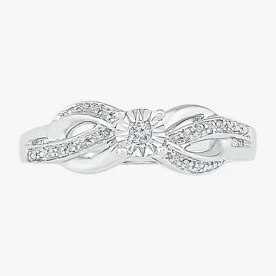 Promise My Love Womens Diamond Accent Natural White Sterling Silver Round Crossover Side Stone Ring