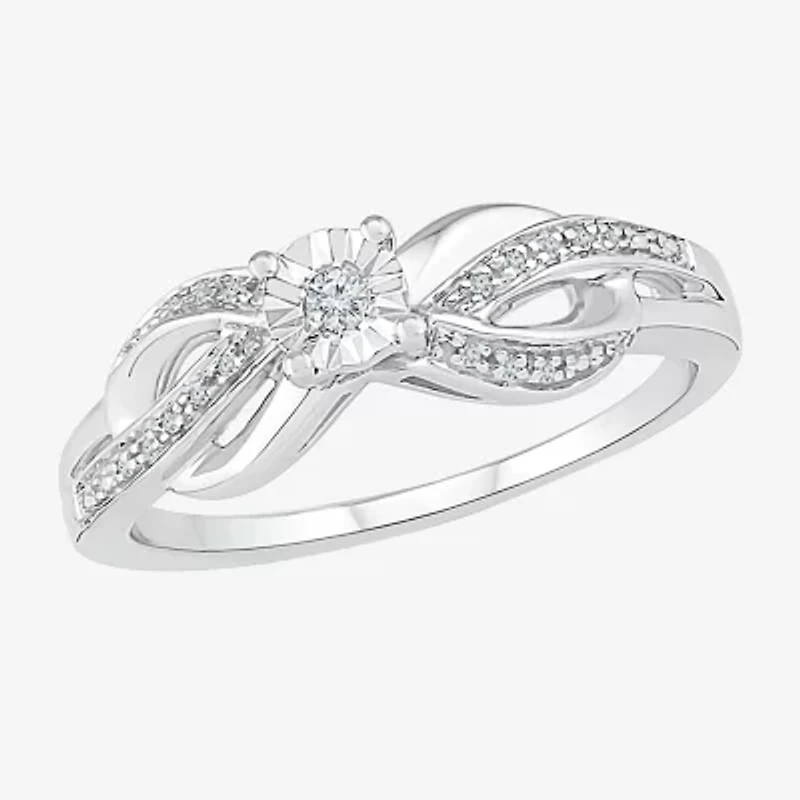 Promise My Love Womens Diamond Accent Natural White Sterling Silver Round Crossover Side Stone Ring