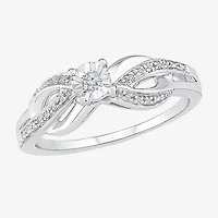 Promise My Love Womens Diamond Accent Natural White Sterling Silver Round Crossover Side Stone Ring