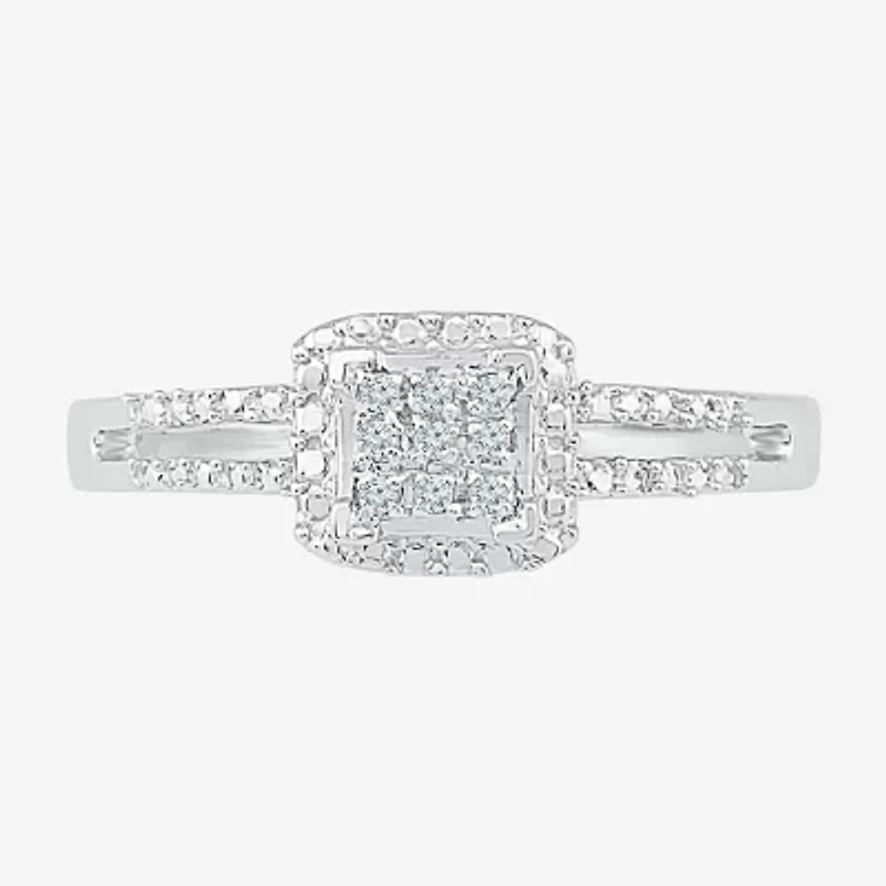 Promise My Love Womens Diamond Accent Natural White Sterling Silver Cushion Halo Ring