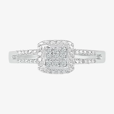 Promise My Love Womens Diamond Accent Natural White Sterling Silver Cushion Halo Ring