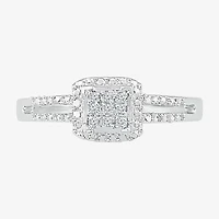 Promise My Love Womens Diamond Accent Natural White Sterling Silver Cushion Halo Ring