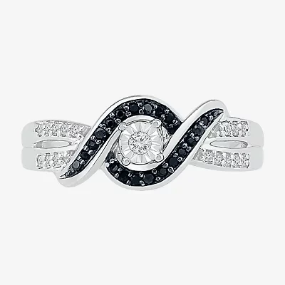 Promise My Love Womens 1/5 CT. Natural Black Diamond Sterling Silver Round Crossover Side Stone Ring