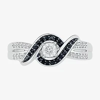 Promise My Love Womens 1/5 CT. Natural Black Diamond Sterling Silver Round Crossover Side Stone Ring