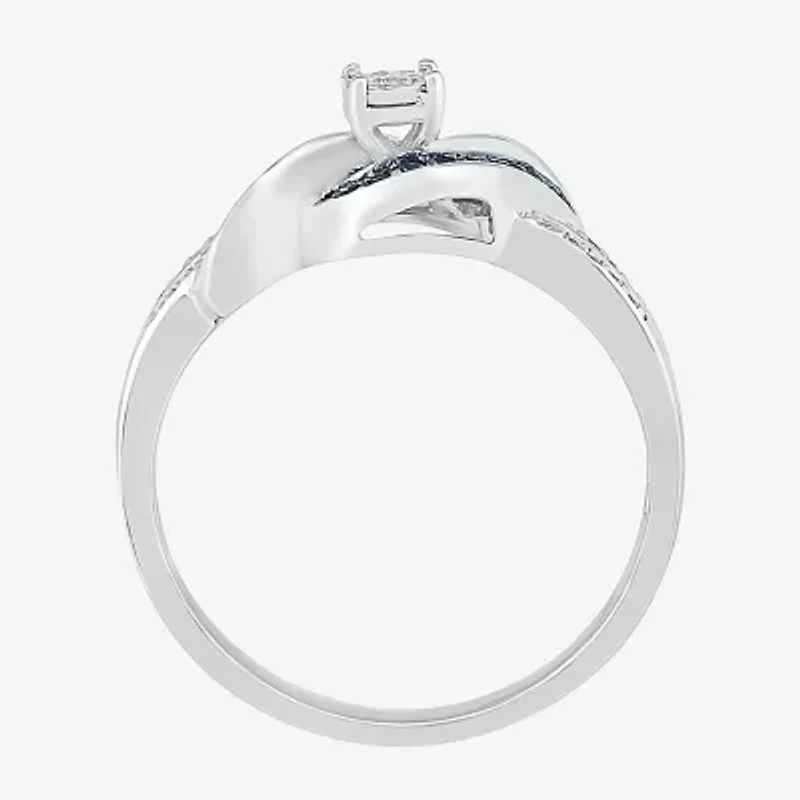 Promise My Love Womens 1/5 CT. Natural Black Diamond Sterling Silver Round Crossover Side Stone Ring