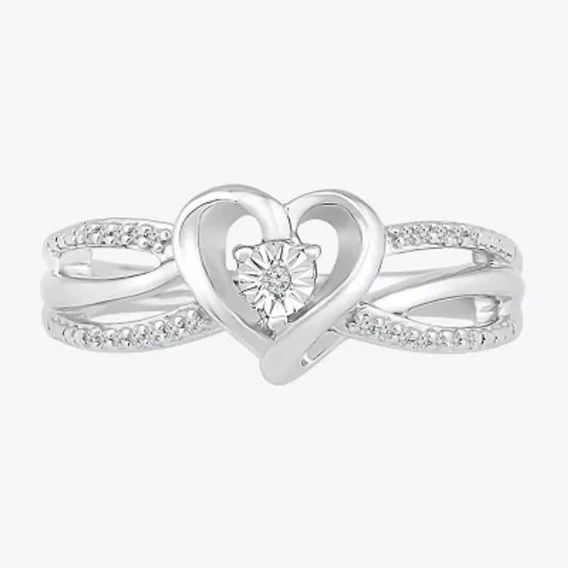 Promise My Love Womens Diamond Accent Natural White Sterling Silver Heart Side Stone Ring