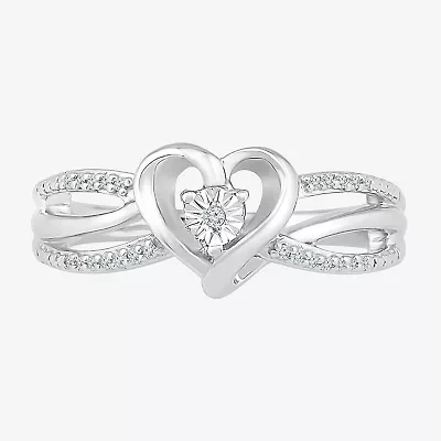 Promise My Love Womens Diamond Accent Natural White Sterling Silver Heart Side Stone Ring