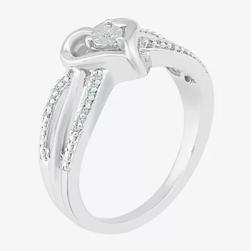 Promise My Love Womens Diamond Accent Natural White Sterling Silver Heart Side Stone Ring