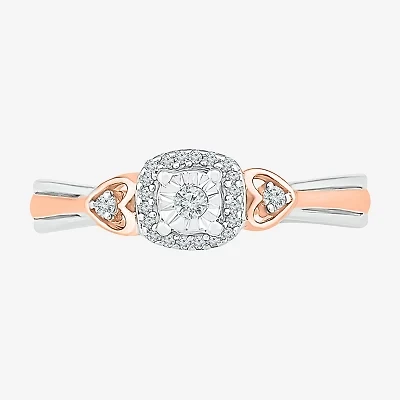 Promise My Love Womens 1/10 CT. T.W. Natural White Diamond 10K Gold Over Silver Round Cushion Halo Ring