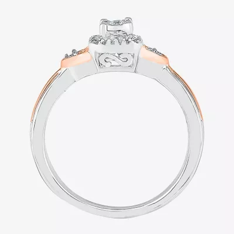 Promise My Love Womens 1/10 CT. T.W. Natural White Diamond 10K Gold Over Silver Round Cushion Halo Ring
