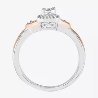 Promise My Love Womens 1/10 CT. T.W. Natural White Diamond 10K Gold Over Silver Round Cushion Halo Ring