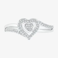 Promise My Love Womens 1/6 CT. T.W. Natural White Diamond Sterling Silver Heart Side Stone Halo Ring