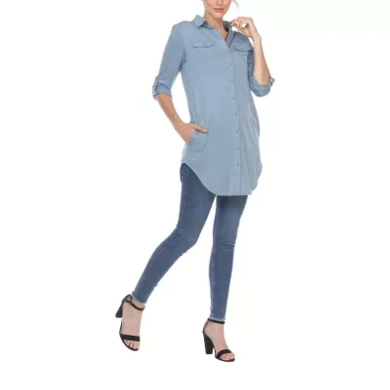 White Mark Womens Long Sleeve Tunic Top