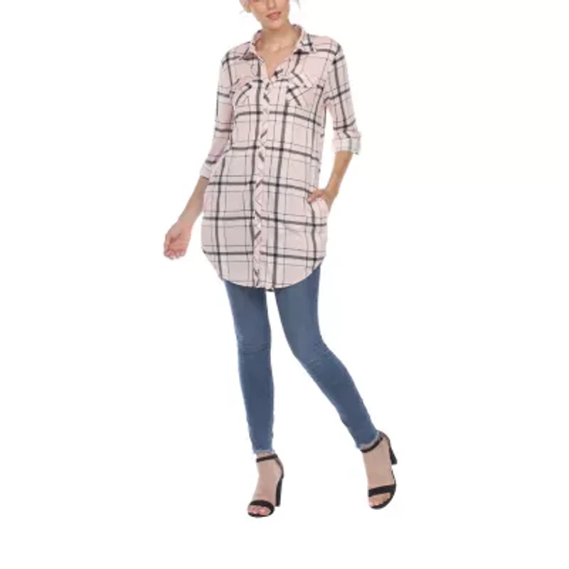White Mark Womens Roll Tab Long Sleeve Regular Fit Button-Down Shirt