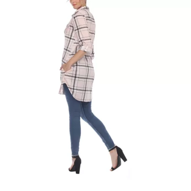 White Mark Womens Roll Tab Long Sleeve Regular Fit Button-Down Shirt