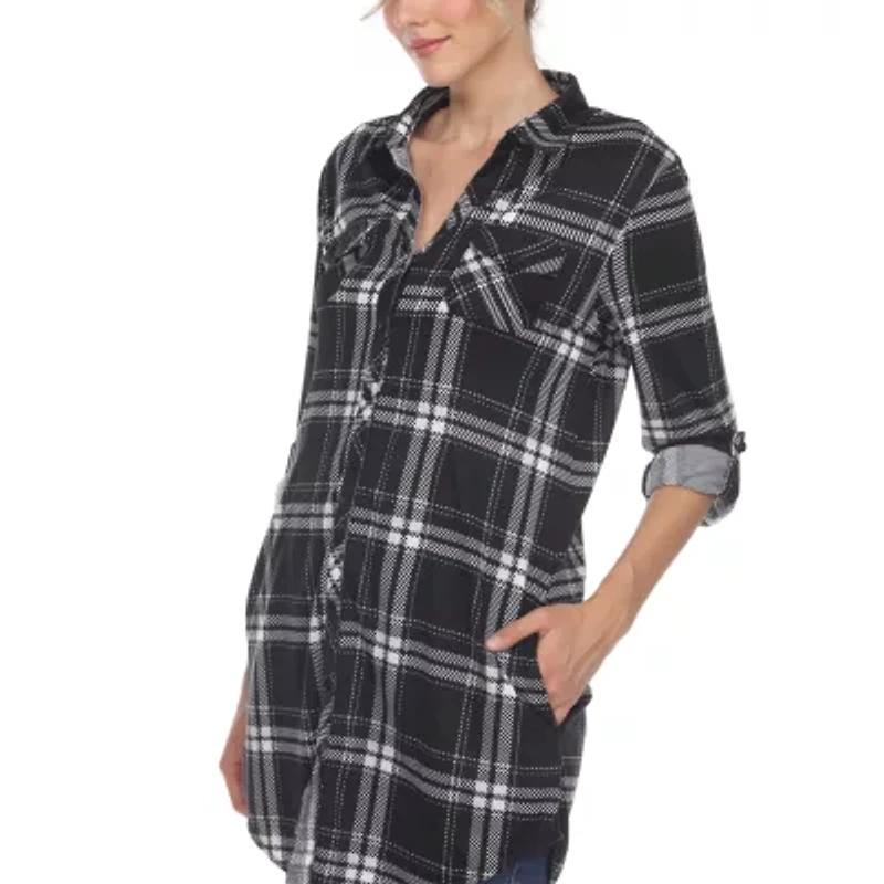 White Mark Womens Long Sleeve Roll Tab Regular Fit Button-Down Shirt