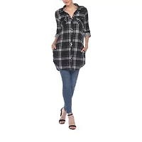 White Mark Womens Long Sleeve Roll Tab Regular Fit Button-Down Shirt