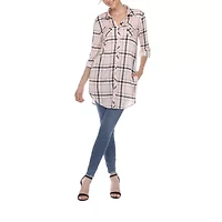 White Mark Womens Roll Tab Long Sleeve Regular Fit Button-Down Shirt