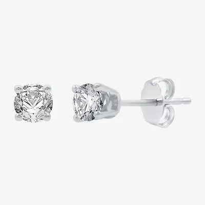 1/3 CT. T.W. Natural White Diamond 14K White Gold 3.4mm Round Stud Earrings