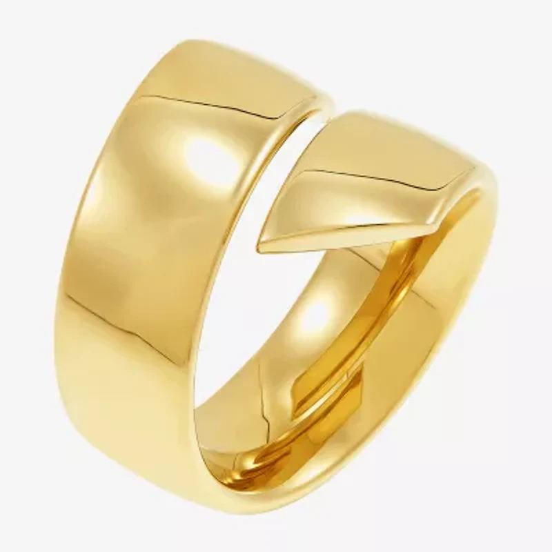 Hollow Womens 14K Gold Round Bypass Cocktail Ring
