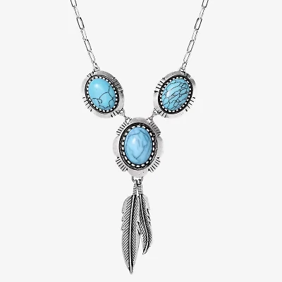 JS Jessica Simpson Silver Tone Feather Womens Turquoise Alloy 17 Inch Y Necklace