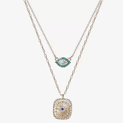 JS Jessica Simpson Gold Tone Womens Multi Color Glass 16 Inch Strand Necklace