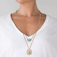JS Jessica Simpson Gold Tone Womens Multi Color Glass 16 Inch Strand Necklace