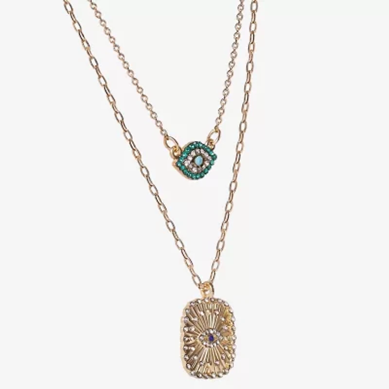 JS Jessica Simpson Gold Tone Womens Multi Color Glass 16 Inch Strand Necklace