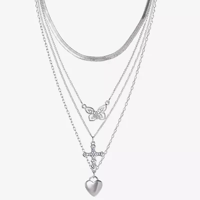 JS Jessica Simpson Silver Tone Womens Multi Color Glass 20 Inch Strand Necklace