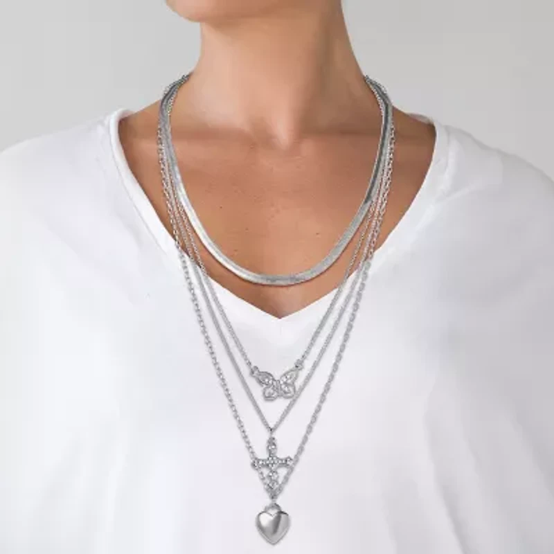 JS Jessica Simpson Silver Tone Womens Multi Color Glass 20 Inch Strand Necklace