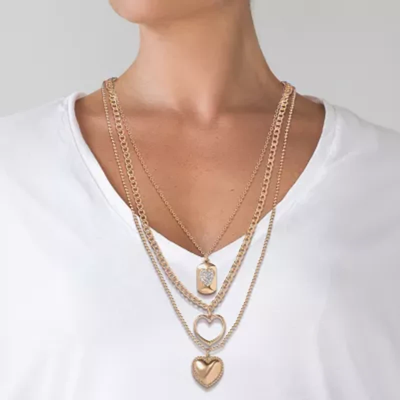 JS Jessica Simpson Gold Tone Womens Crystal 19 Inch Strand Necklace