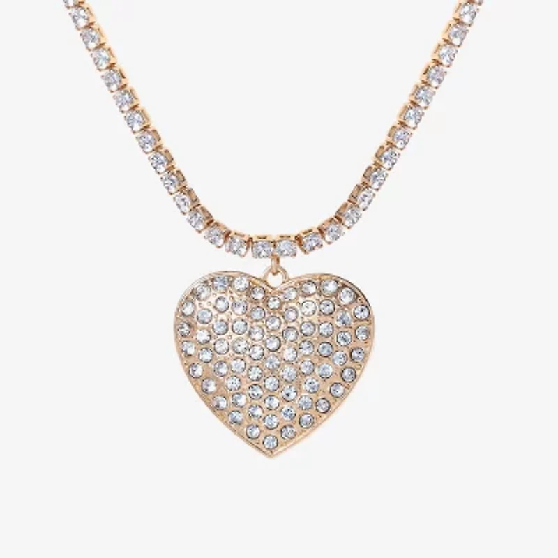 JS Jessica Simpson Gold Tone Womens Glass Alloy Heart 15 Inch Pendant Necklace