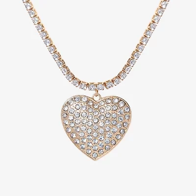 JS Jessica Simpson Gold Tone Womens Glass Alloy Heart 15 Inch Pendant Necklace