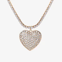JS Jessica Simpson Gold Tone Womens Glass Alloy Heart 15 Inch Pendant Necklace