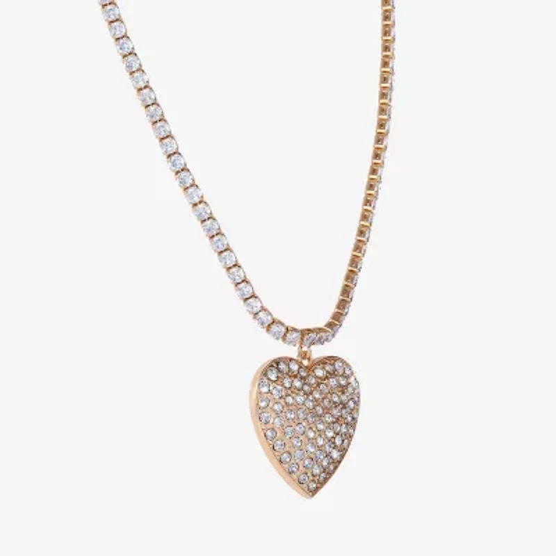 JS Jessica Simpson Gold Tone Womens Glass Alloy Heart 15 Inch Pendant Necklace