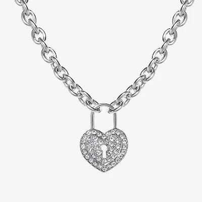 JS Jessica Simpson Silver Tone Womens Glass Alloy Heart 17 Inch Pendant Necklace