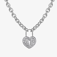 JS Jessica Simpson Silver Tone Womens Glass Alloy Heart 17 Inch Pendant Necklace