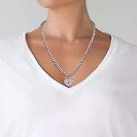 JS Jessica Simpson Silver Tone Womens Glass Alloy Heart 17 Inch Pendant Necklace