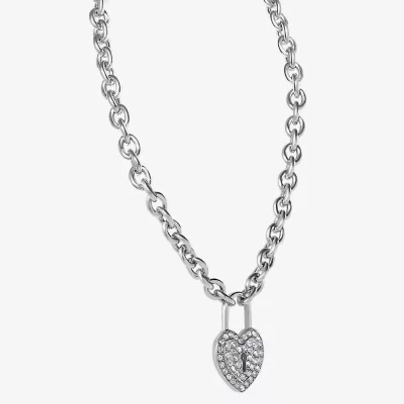 JS Jessica Simpson Silver Tone Womens Glass Alloy Heart 17 Inch Pendant Necklace