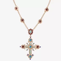 JS Jessica Simpson Gold Tone Womens Multi Color Crystal Alloy Cross 16 Inch Pendant Necklace