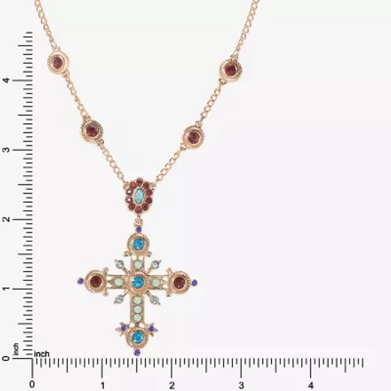 JS Jessica Simpson Gold Tone Womens Multi Color Crystal Alloy Cross 16 Inch Pendant Necklace