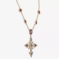 JS Jessica Simpson Gold Tone Womens Multi Color Crystal Alloy Cross 16 Inch Pendant Necklace