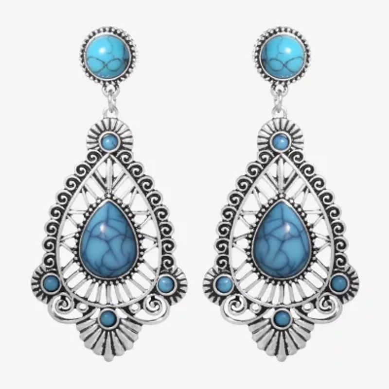 JS Jessica Simpson Silver Tone Womens Blue Drop Earrings