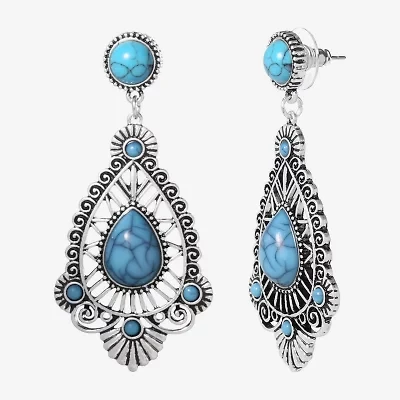 JS Jessica Simpson Silver Tone Womens Blue Drop Earrings