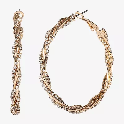 JS Jessica Simpson Gold Tone Womens Crystal 50.4mm Hoop Earrings