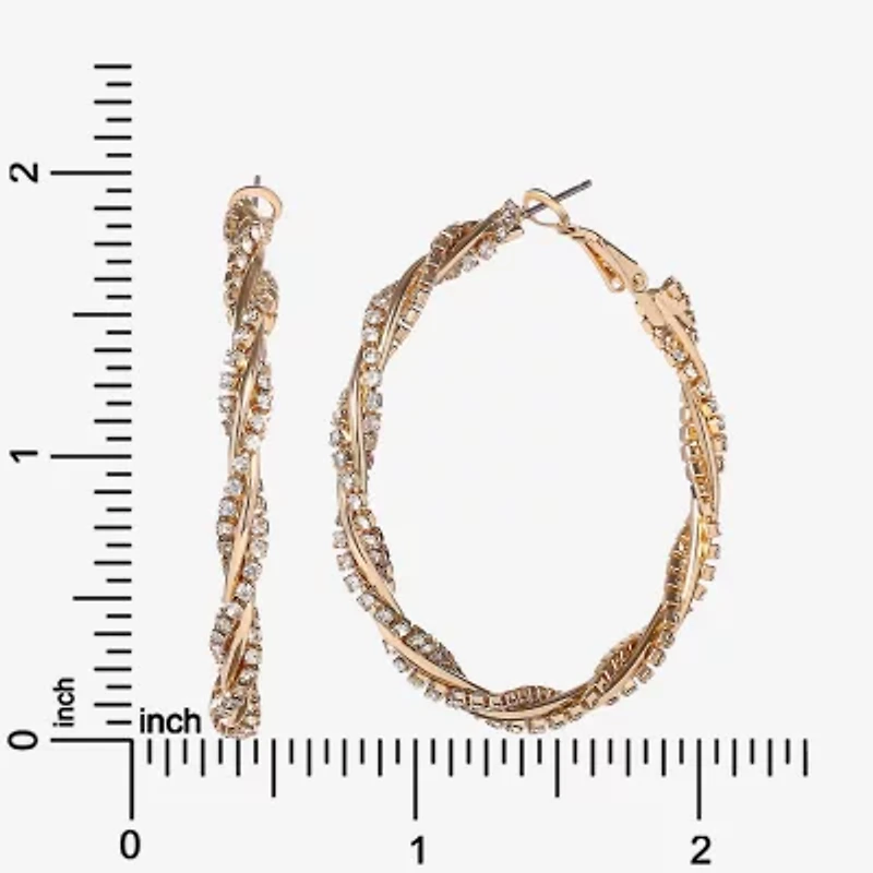 JS Jessica Simpson Gold Tone Womens Crystal 50.4mm Hoop Earrings