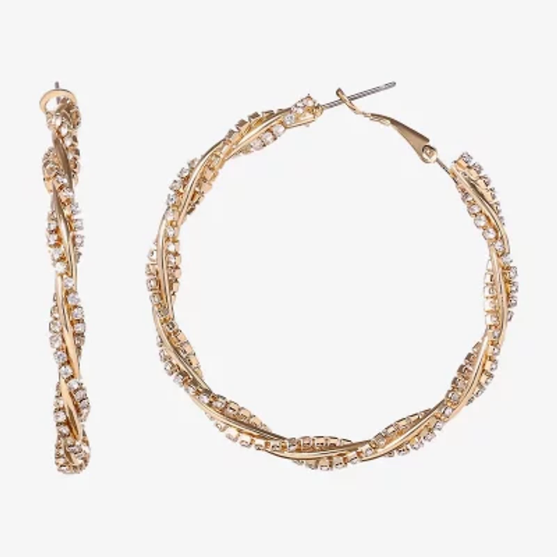 JS Jessica Simpson Gold Tone Womens Crystal 50.4mm Hoop Earrings